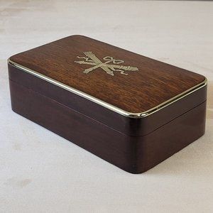 RARE French Empire Style Mahogany Trinket / Jewelry Box w Engraved Brass Inlay